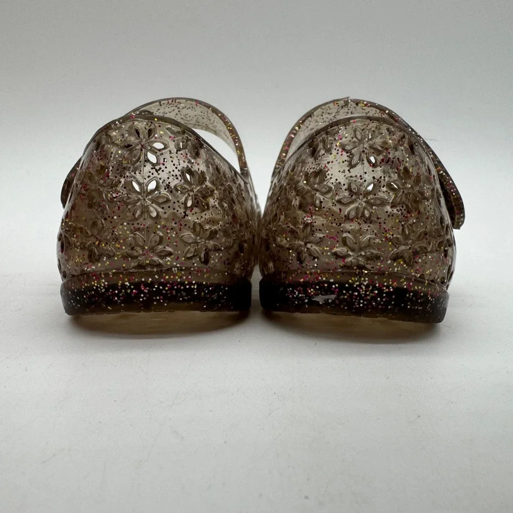 Old Navy Toddler Girls US 5 Brown Glitter Jelly Mary Jane Flats Flower Cutouts